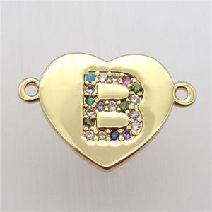 copper letter connector, heart, gold plated, approx 15-16mm [FN12449]