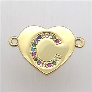 copper letter connector, heart, gold plated, approx 15-16mm [FN12450]