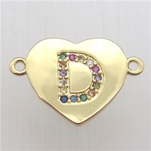 copper letter connector, heart, gold plated, approx 15-16mm [FN12451]