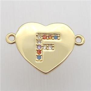 copper letter connector, heart, gold plated, approx 15-16mm [FN12453]