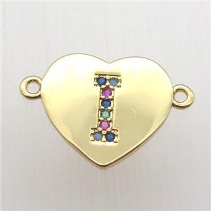 copper letter connector, heart, gold plated, approx 15-16mm [FN12456]