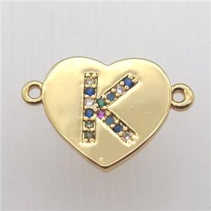 copper letter connector, heart, gold plated, approx 15-16mm [FN12458]