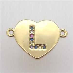 copper letter connector, heart, gold plated, approx 15-16mm [FN12459]