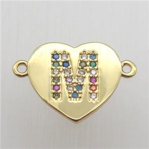 copper letter connector, heart, gold plated, approx 15-16mm [FN12460]