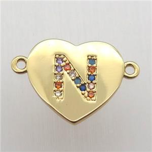 copper letter connector, heart, gold plated, approx 15-16mm [FN12461]