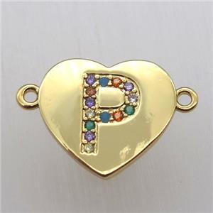 copper letter connector, heart, gold plated, approx 15-16mm [FN12463]