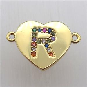 copper letter connector, heart, gold plated, approx 15-16mm [FN12465]