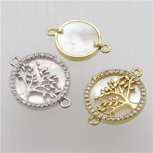 copper connector pave zircon, tree of life, mixed color, approx 15mm dia [FN12490-15MM]