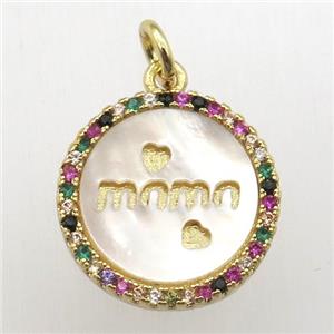 copper circle pendant pave zircon, gold plated, approx 15mm dia [FN12497]