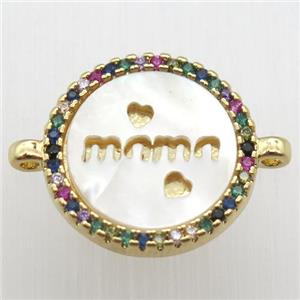 copper circle connector pave zircon, gold plated, approx 15mm dia [FN12498]