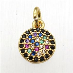 copper circle pendant pave zircon, gold plated, approx 8mm dia [FN12507]