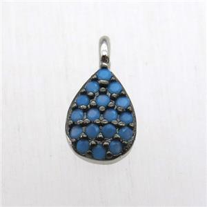 copper teardrop pendant pave zircon, platinum plated, approx 5-7mm [FN12509]
