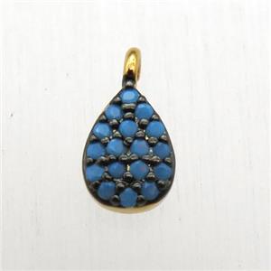 copper teardrop pendant pave zircon, gold plated, approx 5-7mm [FN12510]