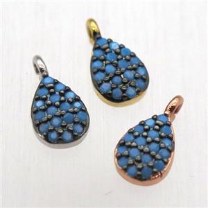 copper teardrop pendant pave zircon, turq, mixed, approx 5-7mm [FN12512]