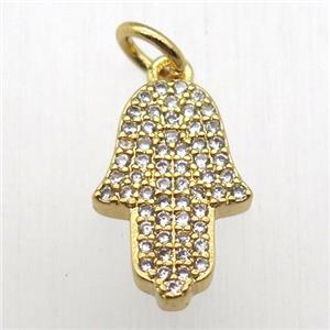 copper hamsahand pendant pave zircon, gold plated, approx 10-14mm [FN12514]