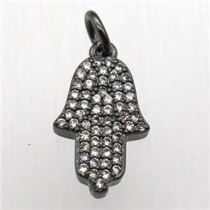 copper hamsahand pendant pave zircon, black plated, approx 10-14mm [FN12515]