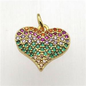 copper heart pendant pave zircon, gold plated, approx 13-15mm [FN12520]