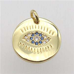 copper eye pendant pave zircon, gold plated, approx 15mm dia [FN12523]