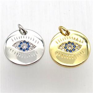 copper eye pendant pave zircon, mixed color, approx 15mm dia [FN12524]