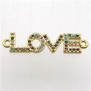 copper LOVE connector pave zircon, gold plated, approx 7-24mm [FN12525]