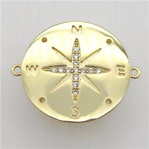 copper pendant pave zircon, compass, gold plated, approx 30mm dia [FN12527]
