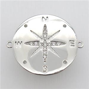copper pendant pave zircon, compass, platinum plated, approx 30mm dia [FN12528]