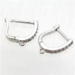 copper Latchback Earrings pave zircon, platinum plated, approx 12-14mm [FN12530]