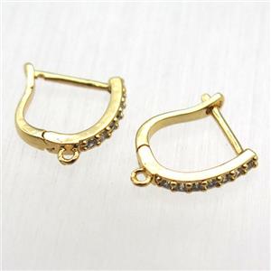 copper Latchback Earrings pave zircon, gold plated, approx 12-14mm [FN12531]