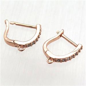 copper Latchback Earrings pave zircon, rose gold, approx 12-14mm [FN12532]