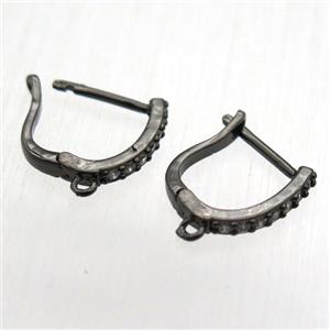 copper Latchback Earrings pave zircon, black plated, approx 12-14mm [FN12533]