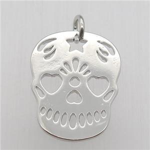copper skull pendant, platinum plated, approx 15-20mm [FN12534]