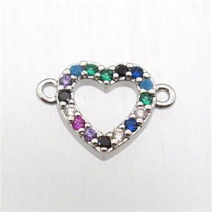 copper heart connector pave zircon, platinum plated, approx 8mm dia [FN12540]