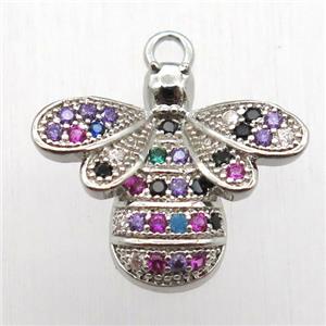 copper honeybee pendant pave zircon, platinum plated, approx 15-16mm [FN12541]