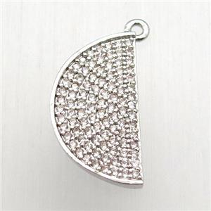 copper moon pendant pave zircon, platinum plated, approx 15-20mm [FN12543]