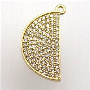 copper moon pendant pave zircon, gold plated, approx 15-20mm [FN12544]