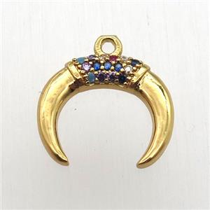 copper crescent mon pendant pave zircon, gold plated, approx 14mm dia [FN12546]