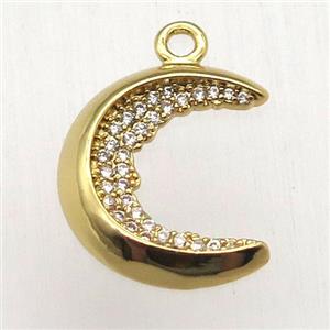 copper moon pendant pave zircon, gold plated, approx 18-19mm [FN12548]