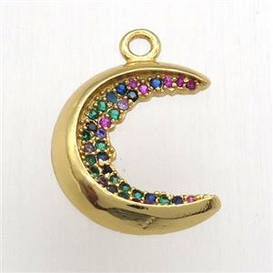copper moon pendant pave zircon, gold plated, approx 18-19mm [FN12549]