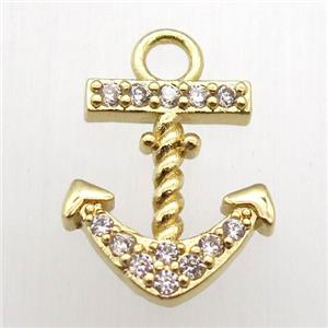 copper anchor pendant pave zircon, gold plated, approx 13-20mm [FN12552]