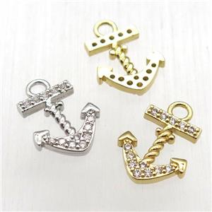 copper anchor pendant pave zircon, mixed color, approx 13-20mm [FN12553]
