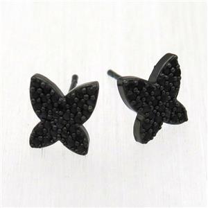 copper butterfly Stud Earrings pave zircon, black plated, approx 9-10mm [FN12558]