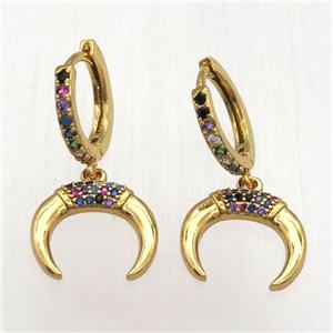 copper crescent Hoop Earrings pave zircon, gold plated, approx 14mm dia [FN12562]