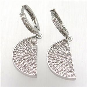 copper moon Hoop Earrings pave zircon, platinum plated, approx 15-30mm, 14mm dia [FN12563]