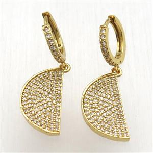 copper moon Hoop Earrings pave zircon, gold plated, approx 15-30mm, 14mm dia [FN12564]