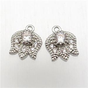 copper lotus pendant pave zircon, platinum plated, approx 9mm [FN12569]