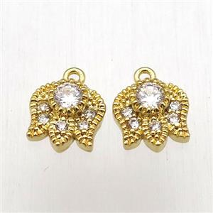 copper lotus pendant pave zircon, gold plated, approx 9mm [FN12570]