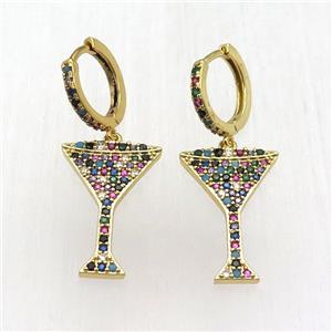 copper cup Hoop Earrings pave zircon, gold plated, approx 15-22mm, 14mm dia [FN12571]