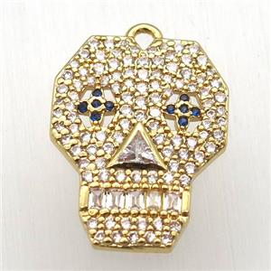 copper skull pendant pave zircon, gold plated, approx 16-20mm [FN12574]