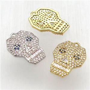 copper skull pendant pave zircon, mixed color, approx 16-20mm [FN12575]