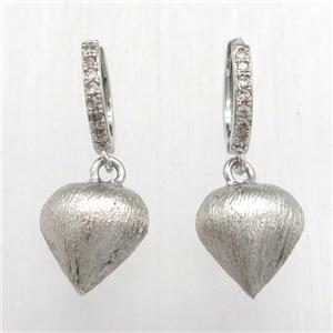 brushed copper teardrop Hoop Earrings pave zircon, platinum plated, approx 13-14mm, 14mm dia [FN12578]
